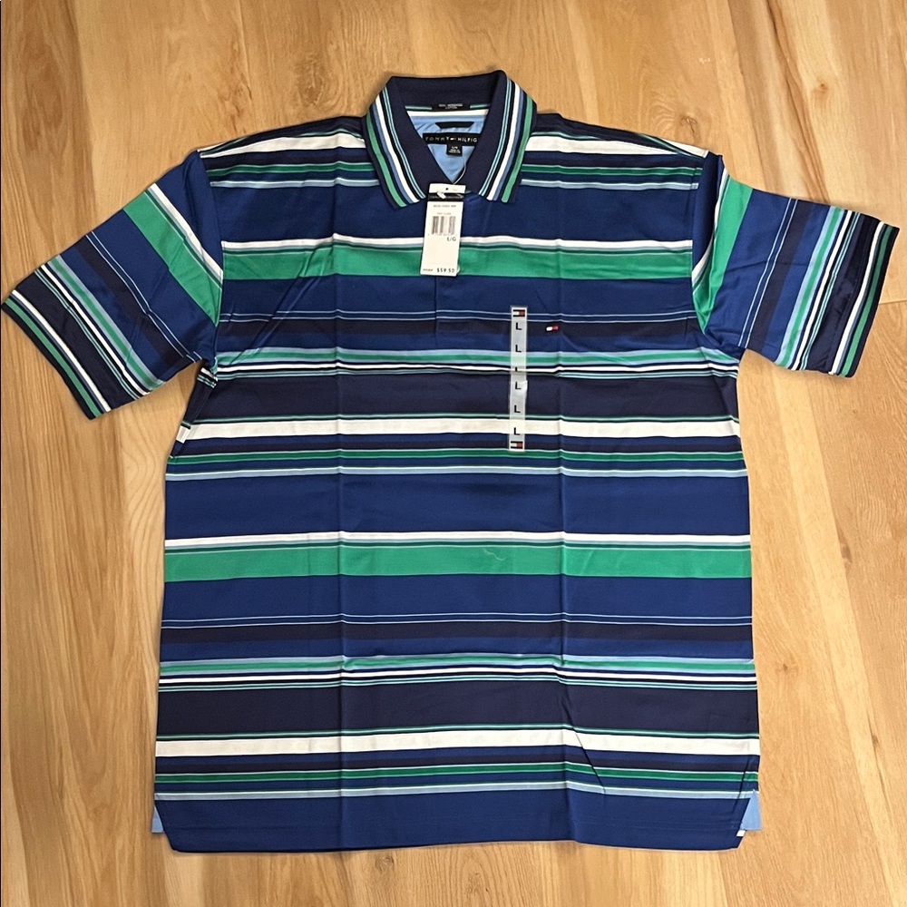 Tommy Hilfiger Men's Polo with Blue and Green Stripes